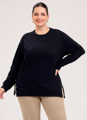 Cativa - Blusão Plus Size em Moletom  Preto - CATIVA