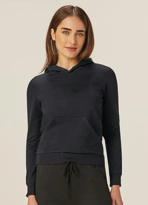 Blusão Preto com Capuz em Moletom - Malwee