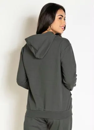 Moda Pop - Casaco Chumbo com Bolso Frontal e Capuz - MODA POP