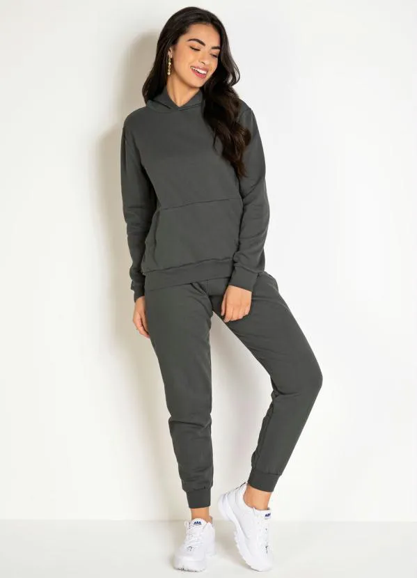 Moda Pop - Casaco Chumbo com Bolso Frontal e Capuz 4