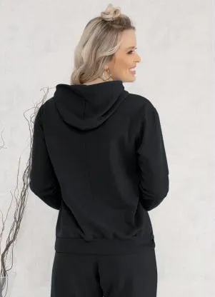 Moda Pop - Casaco com Touca Preto - MODA POP