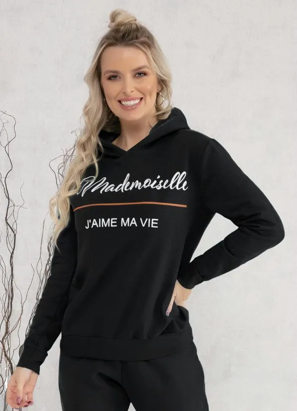 Moda Pop - Casaco com Touca Preto