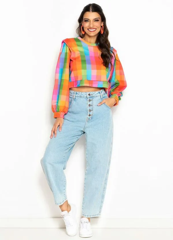 Farm - Casaco Cropped de Moletinho Xadrez de Inverno Estampado 3