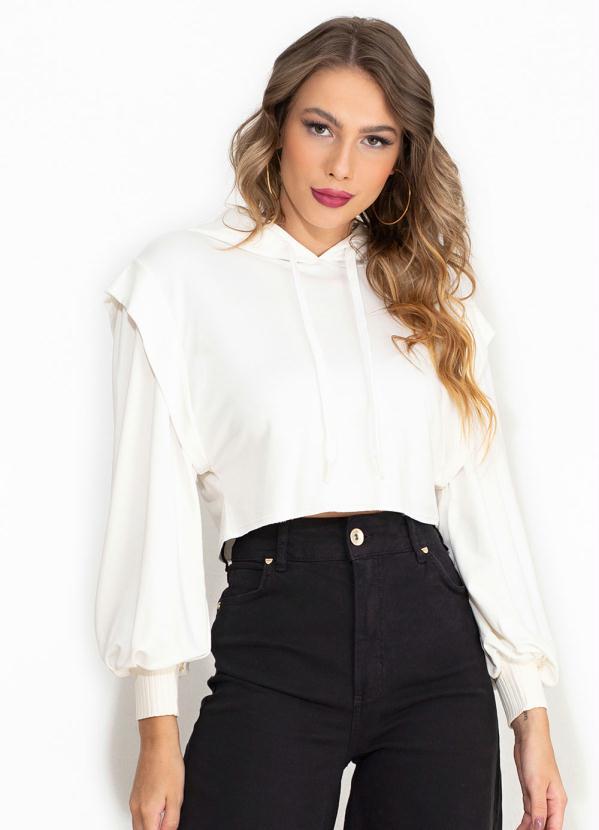 Farm - Casaco Cropped de Moletom Branco