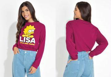 Casaco Cropped Pink com Estampa The Simpsons
