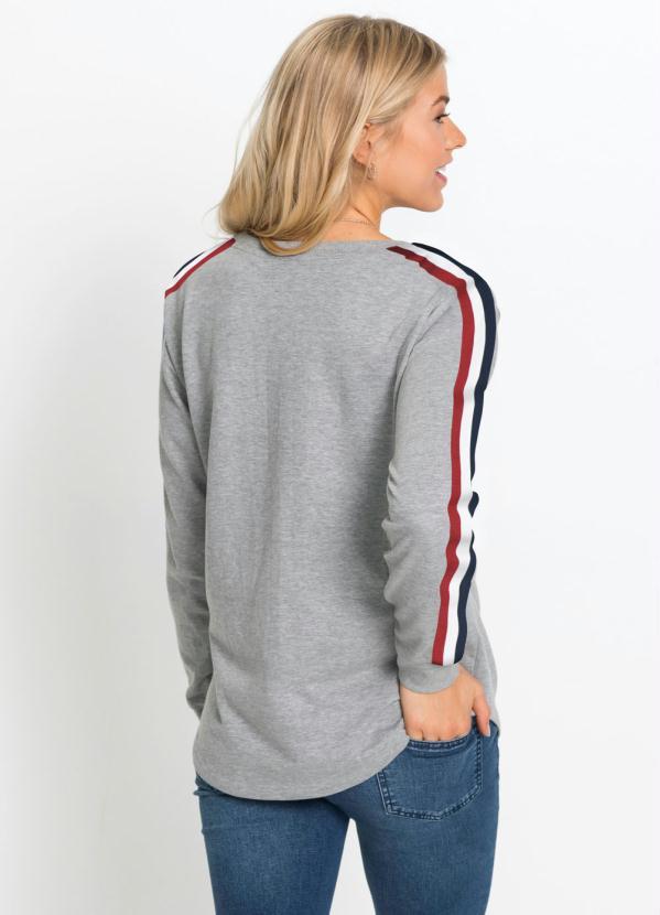 bonprix - Casaco de Moletinho com Faixa Cinza Mescla 2