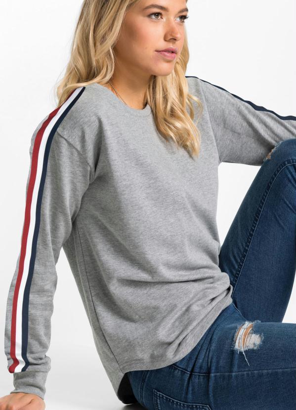 bonprix - Casaco de Moletinho com Faixa Cinza Mescla 3