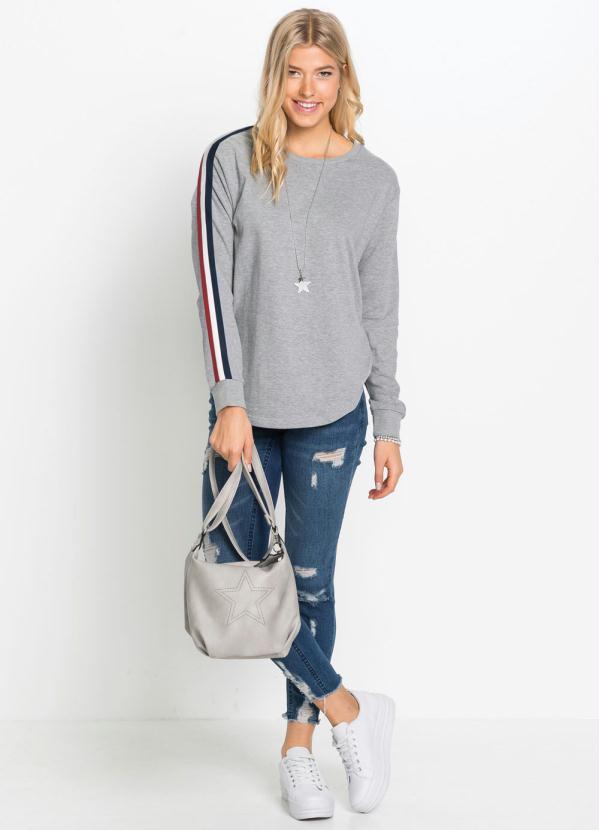 bonprix - Casaco de Moletinho com Faixa Cinza Mescla 4