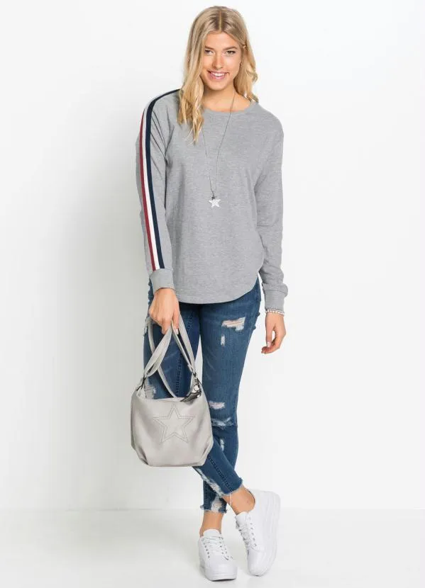 bonprix - Casaco de Moletinho com Faixa Cinza Mescla 2