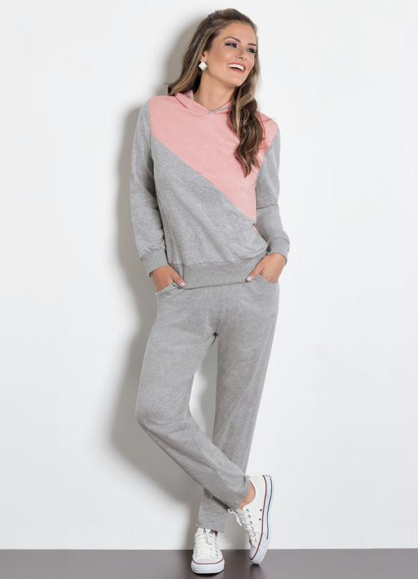 Moda Pop - Casaco de Moletinho com Touca Mescla 3