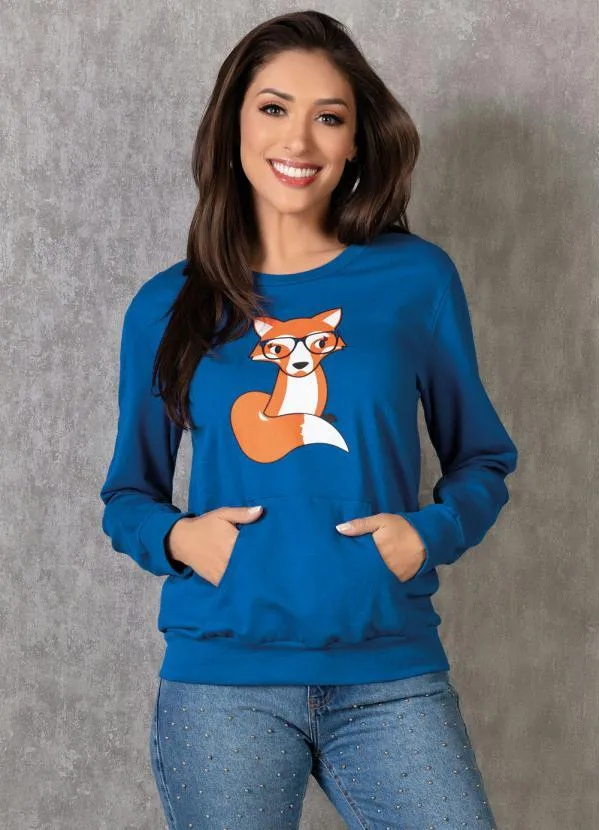 Moda Pop - Casaco em Moletinho Royal com Estampa