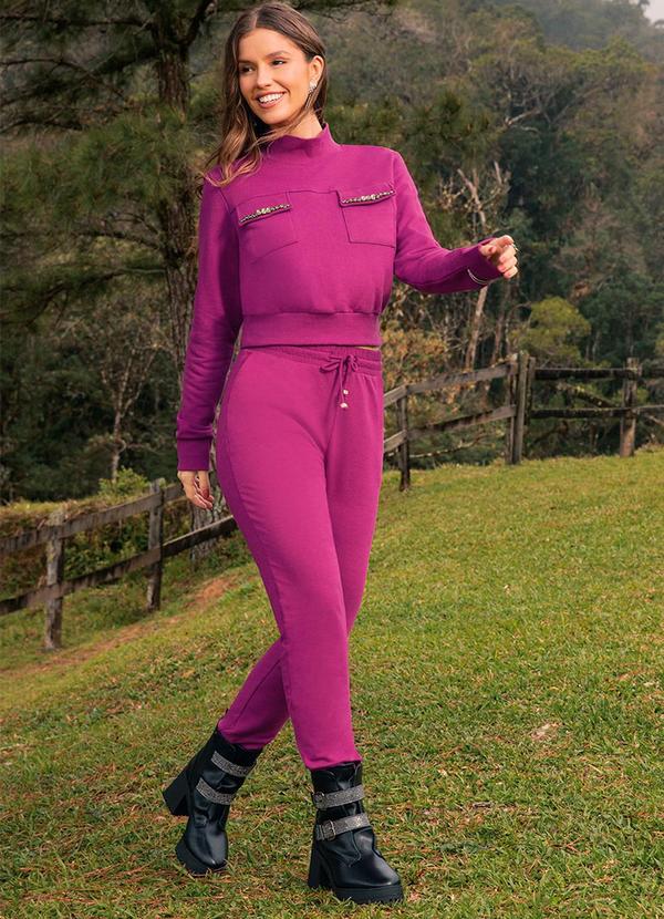 Cativa - Casaco em Moletom com Apliques em Pedraria Roxo 2