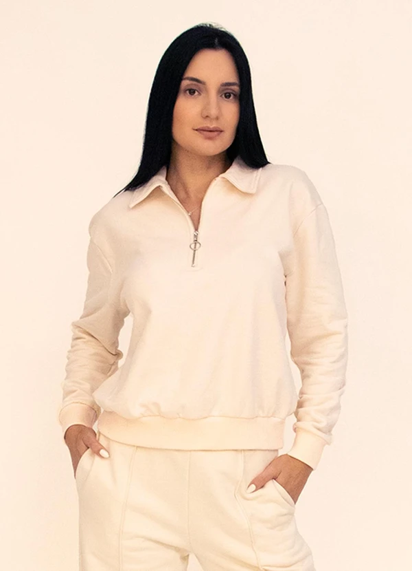 Briard - Casaco Feminino com Gola e Zíper Frontal Branco