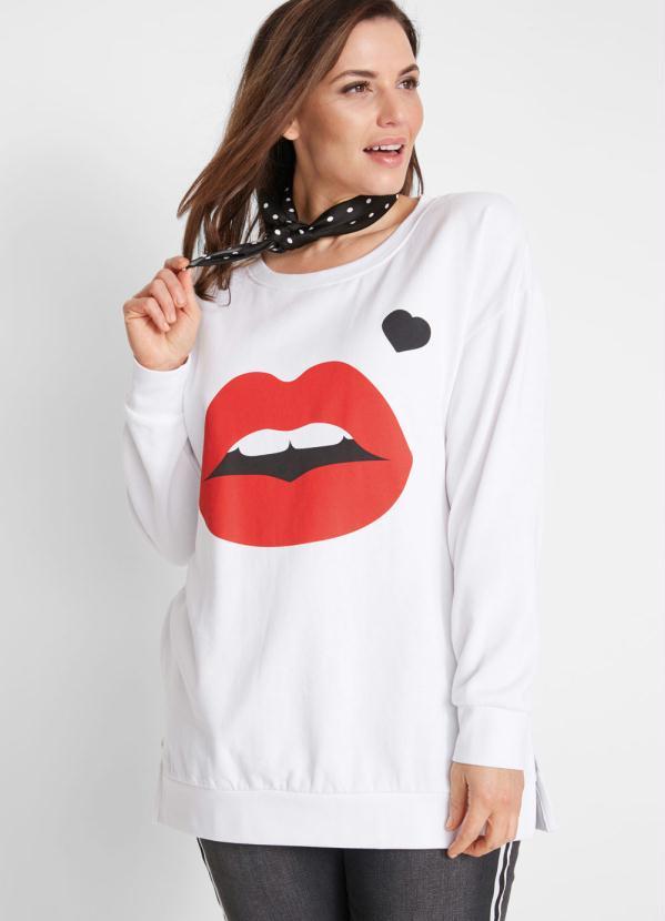 bonprix - Casaco Moletinho com Estampa de Boca Branco 4