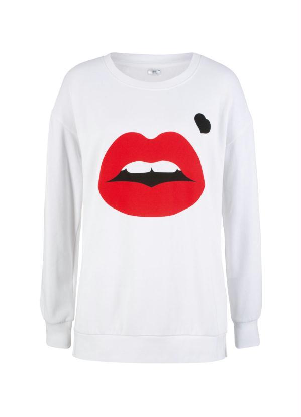 bonprix - Casaco Moletinho com Estampa de Boca Branco 7