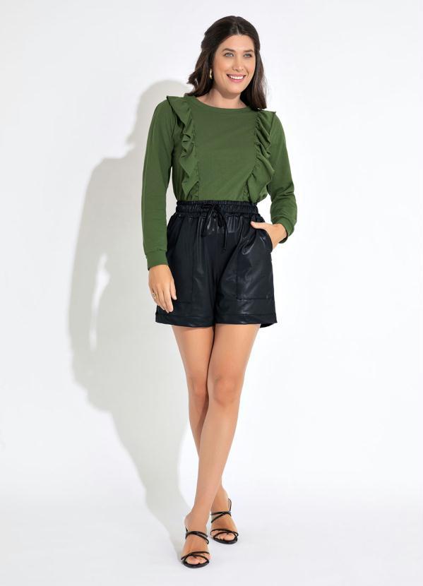 Outlet - Casaco Moletinho Detalhe em Babados Verde 3