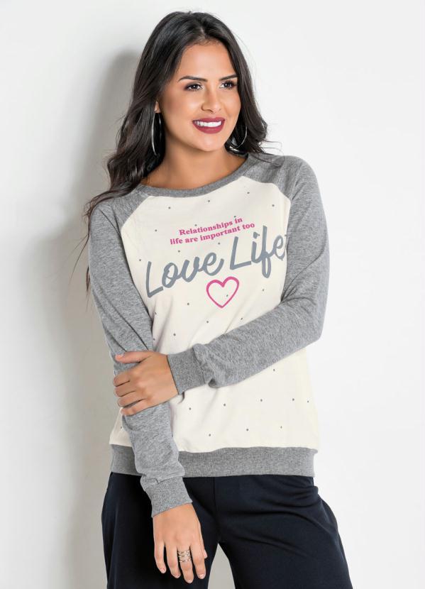 Outlet - Casaco Off White e Mescla com Estampa na Frente 1