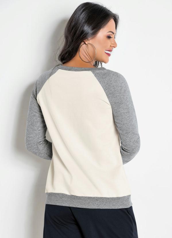 Outlet - Casaco Off White e Mescla com Estampa na Frente 2