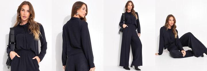 Casaco Preto em Malha Texturizada de Viscose