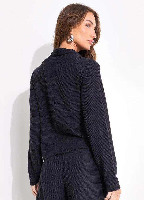 Quintess - Casaco Preto em Malha Texturizada de Viscose 2