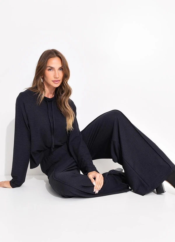 Quintess - Casaco Preto em Malha Texturizada de Viscose 5