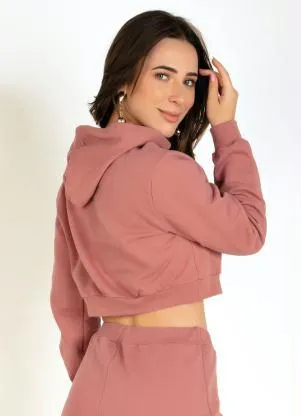 Moda Pop - Casaco Rosê Cropped com Capuz - MODA POP