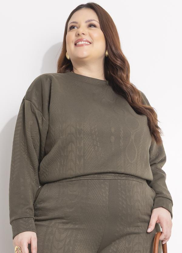 Quintess - Casaco Verde Militar em Malha Jacquard com Textura Relevo