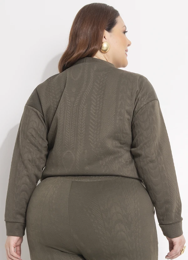 Quintess - Casaco Verde Militar em Malha Jacquard com Textura Relevo 13