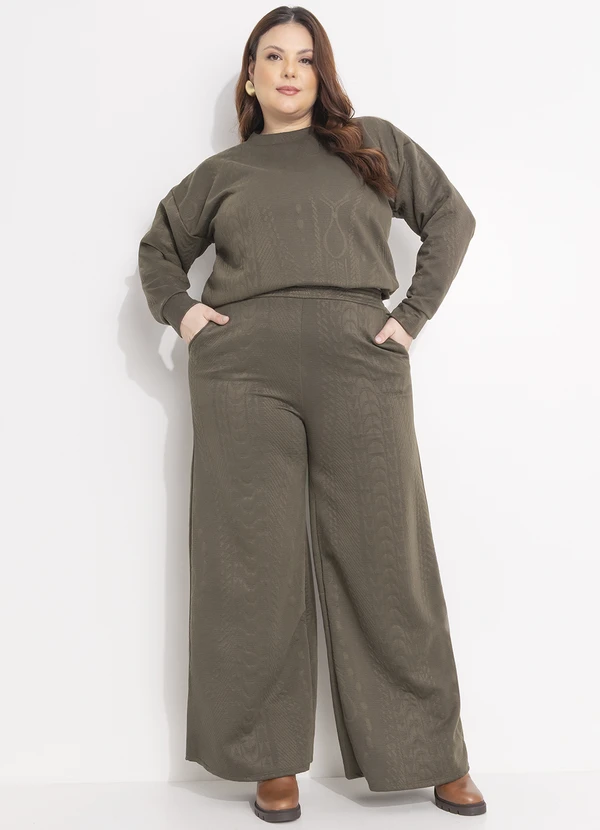 Quintess - Casaco Verde Militar em Malha Jacquard com Textura Relevo 16