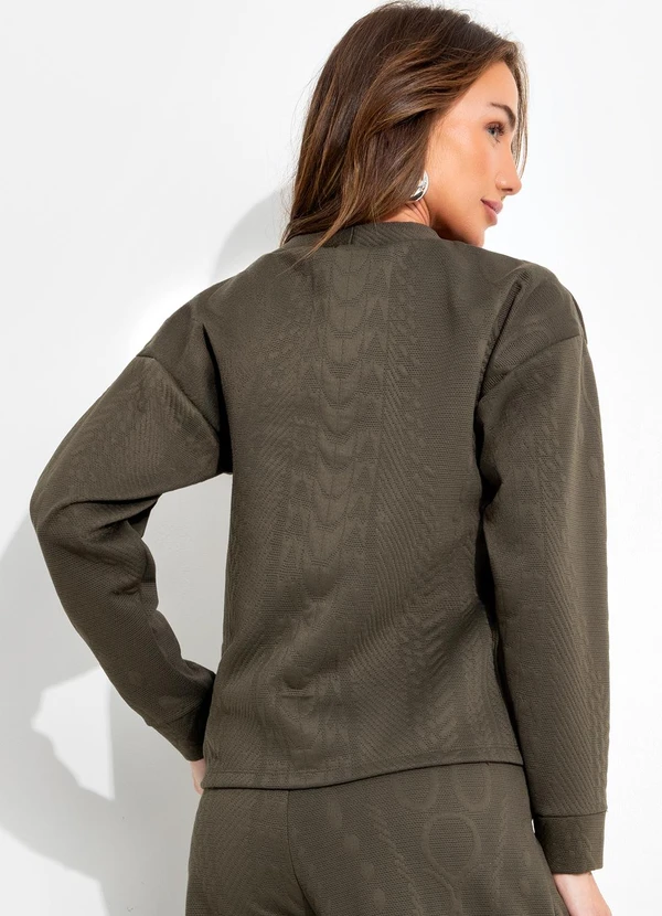 Quintess - Casaco Verde Militar em Malha Jacquard com Textura Relevo 2