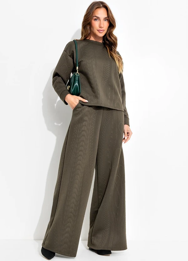 Quintess - Casaco Verde Militar em Malha Jacquard com Textura Relevo 3