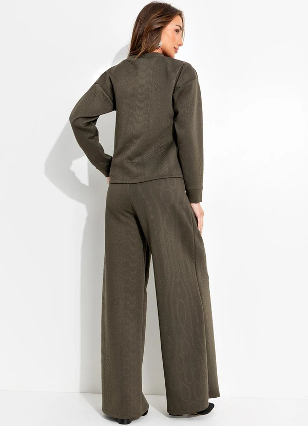 Quintess - Casaco Verde Militar em Malha Jacquard com Textura Relevo 5