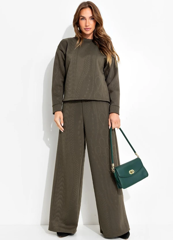 Quintess - Casaco Verde Militar em Malha Jacquard com Textura Relevo 6