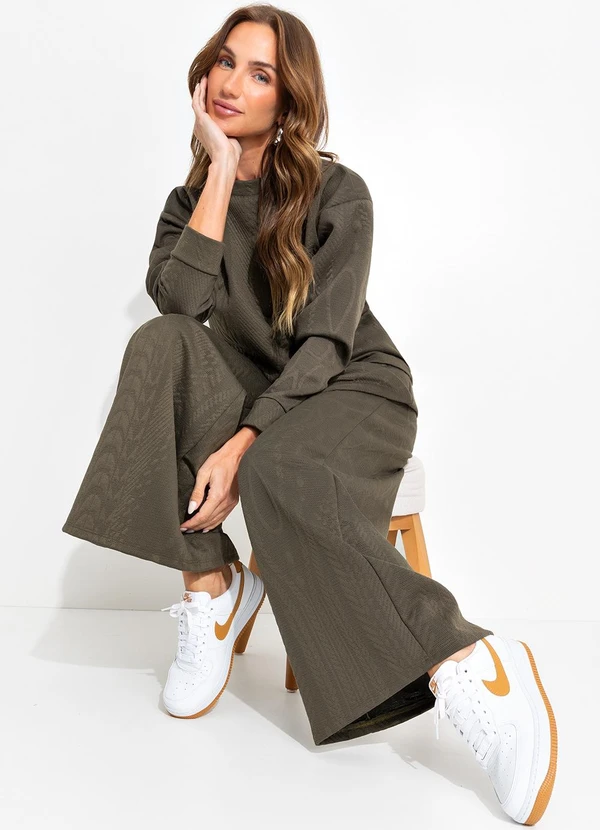 Quintess - Casaco Verde Militar em Malha Jacquard com Textura Relevo 8