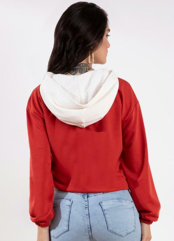 Queima Estoque - Casaquinho Telha e Branco com Capuz de Pelo 2