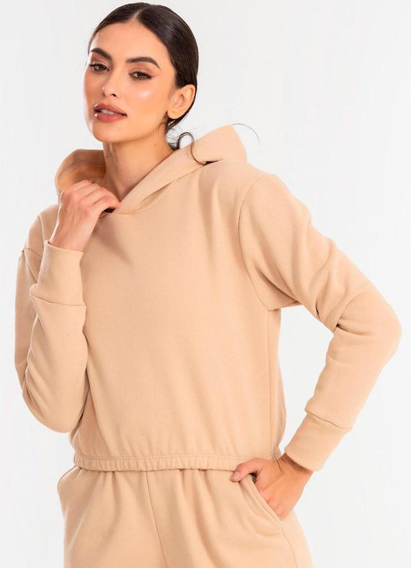 Meu Jeans - Cropped Moletom com Capuz Cappuccino