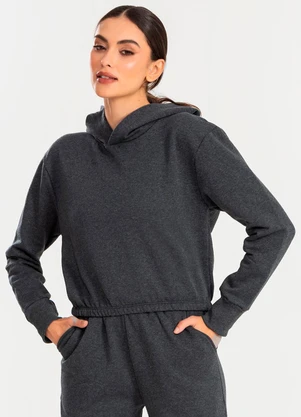 Meu Jeans - Cropped Moletom com Capuz Mescla Escuro - MEU JEANS