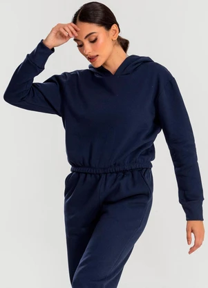 Meu Jeans - Cropped Moletom com Capuz Mescla Escuro - MEU JEANS