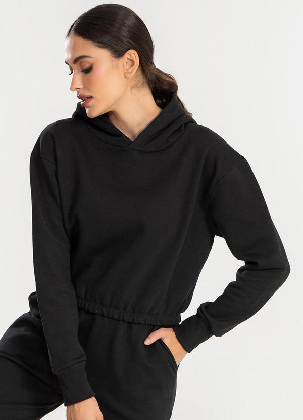 Meu Jeans - Cropped Moletom com Capuz Preto