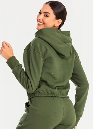 Meu Jeans - Cropped Moletom com Capuz Verde Militar - MEU JEANS
