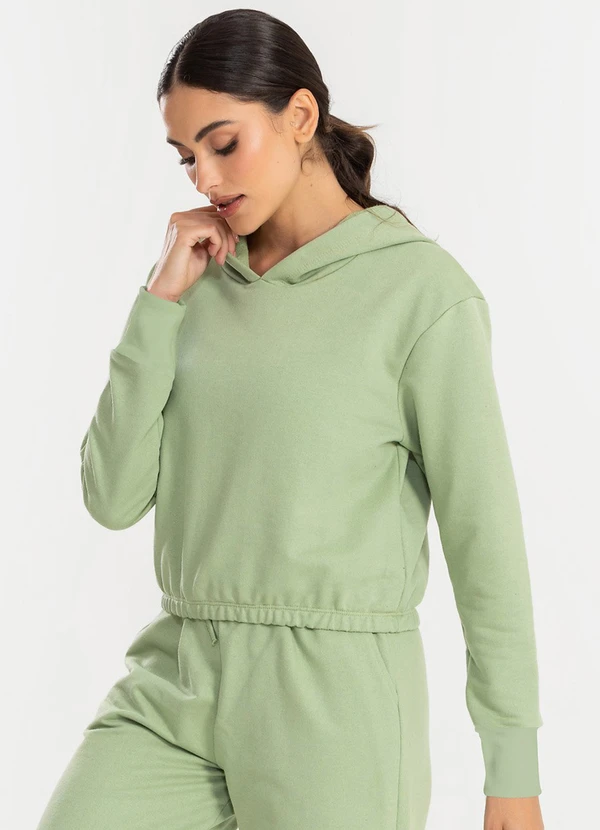 Meu Jeans - Cropped Moletom com Capuz Verde Pistache