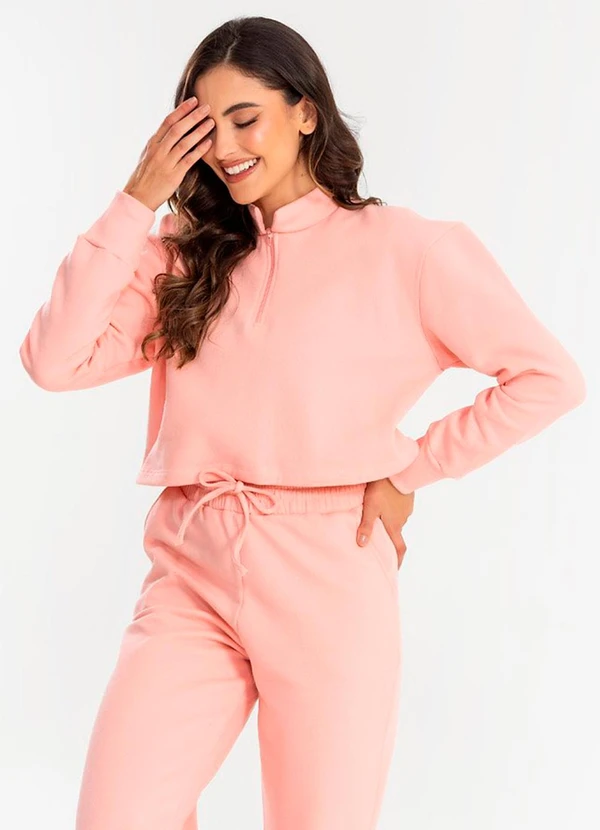 Meu Jeans - Cropped Moletom Gola Alta Blush