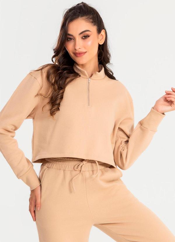 Meu Jeans - Cropped Moletom Gola Alta Cappuccino