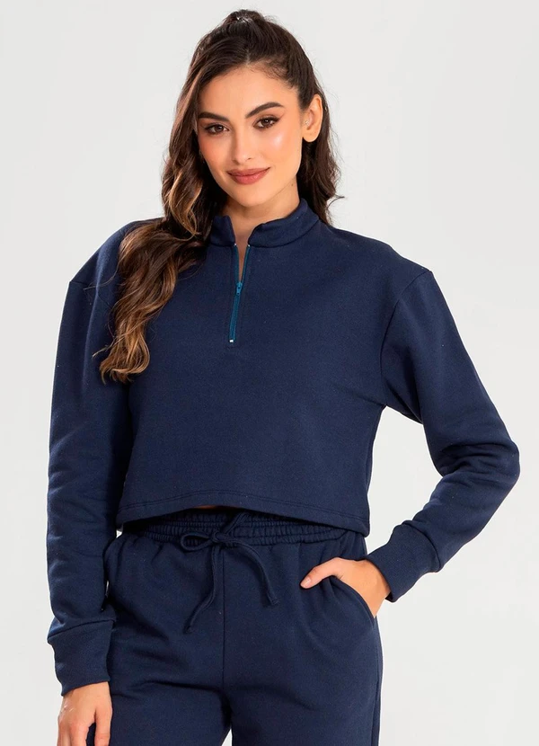 Meu Jeans - Cropped Moletom Gola Alta Marinho