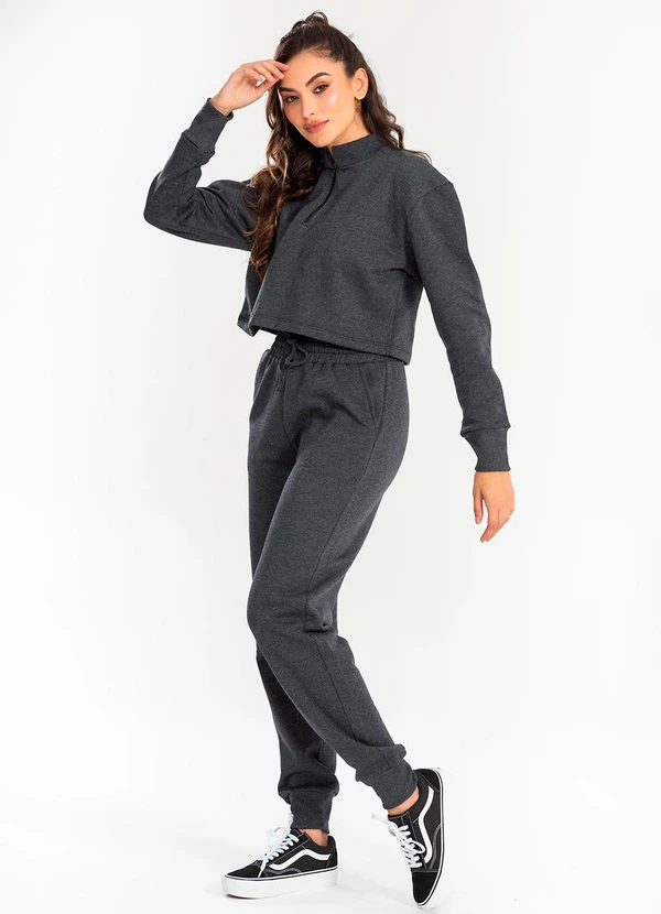 Meu Jeans - Cropped Moletom Gola Alta Mescla Escuro 3