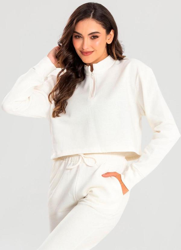 Meu Jeans - Cropped Moletom Gola Alta Off White