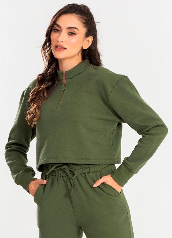 Meu Jeans - Cropped Moletom Gola Alta Verde Militar