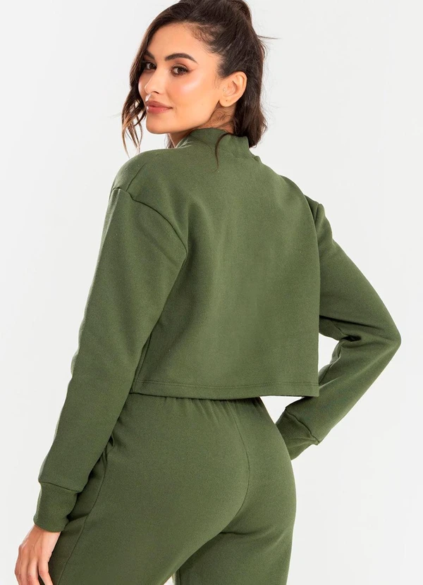 Meu Jeans - Cropped Moletom Gola Alta Verde Militar 2