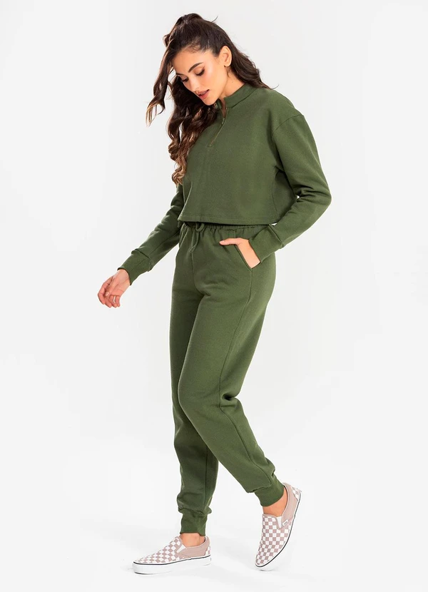 Meu Jeans - Cropped Moletom Gola Alta Verde Militar 3