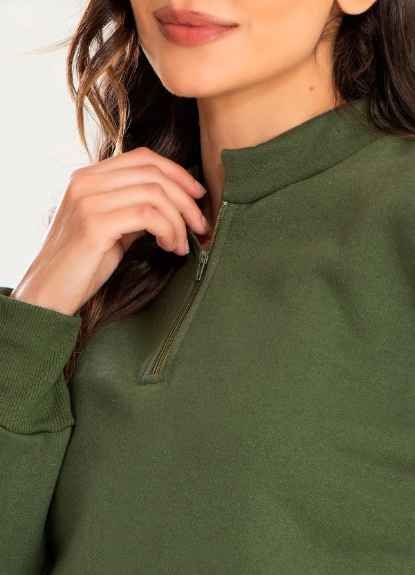 Meu Jeans - Cropped Moletom Gola Alta Verde Militar 4